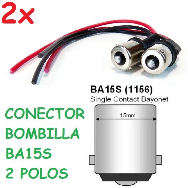 Pack de 2 Conectores Macho Bombilla S25 BA15S 1156 P21W Luz de Posición, Freno, Niebla. Válido para conectar paneles de led o lamparas led.